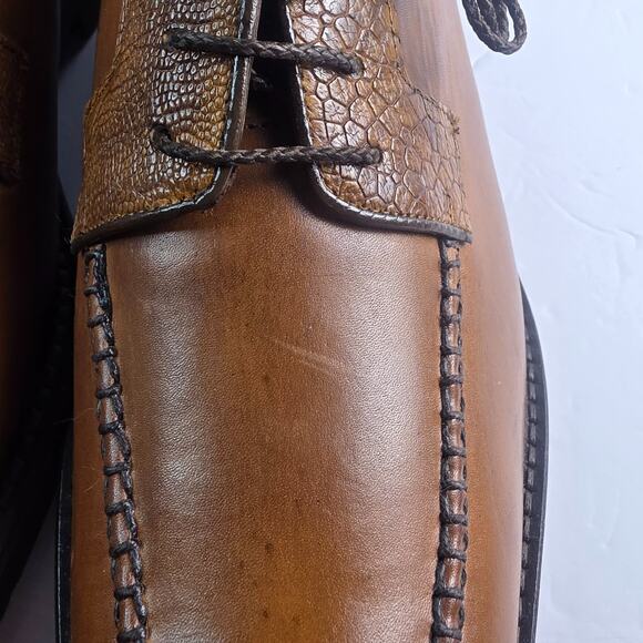 Belvedere Exotic Men\'s Brown Leather Lace Up Moc Toe Oxford Dress Shoes - 8.5